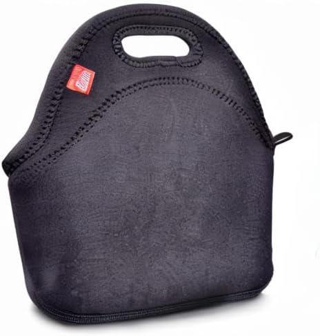 yookee home Black Insulated Lunch Bag, Thick Reusable Thermal Lunch Tote, Small Neoprene Lunchbags with Zipper