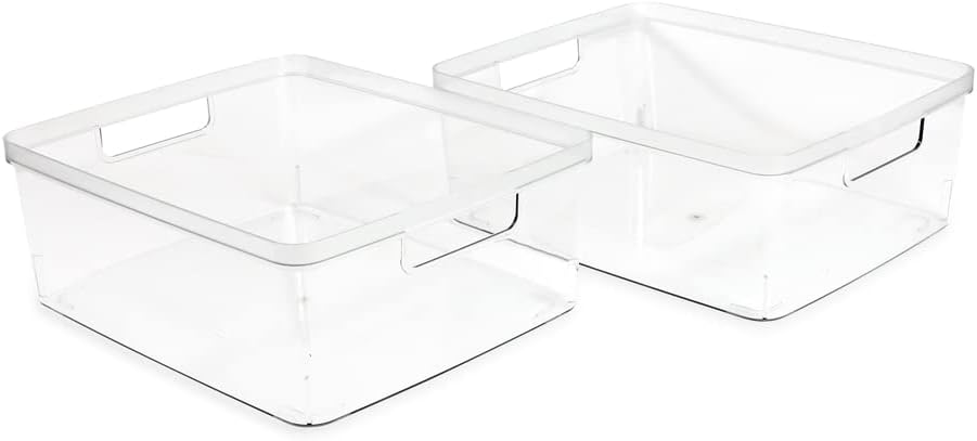 Isaac Jacobs 2-Pack Large Clear Storage Bins, Plastic Organizer for Home, Office, Kitchen, Bathroom, BPA Free