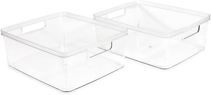 Isaac Jacobs 2-Pack Large Clear Storage Bins, Plastic Organizer for Home, Office, Kitchen, Bathroom, BPA Free