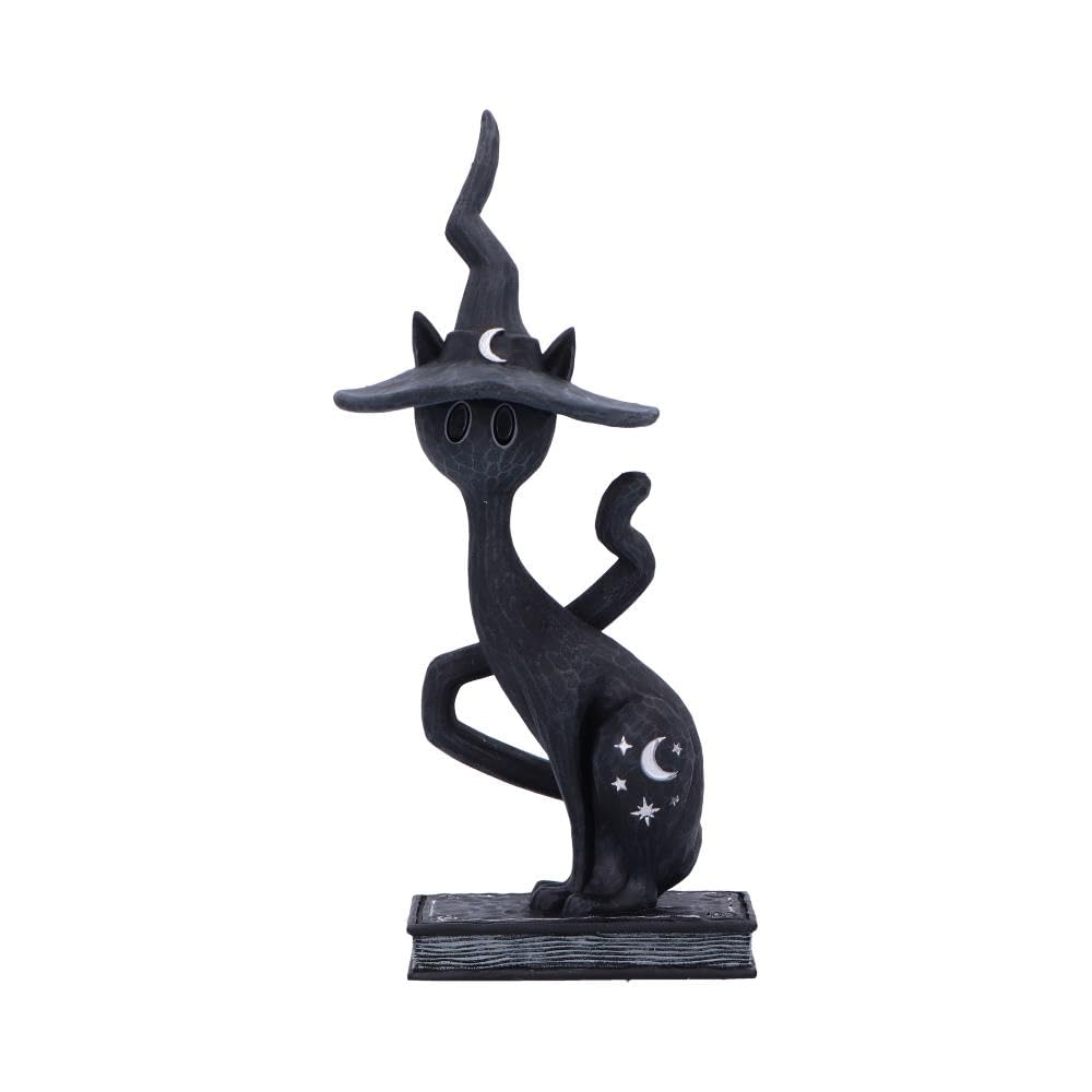 Nemesis Now Spell Cat Figurine - Hand-Painted Black Cat with Witch's Hat, Resin, For Cat Lovers, Gothic Halloween Decor - 17cm, Enchant