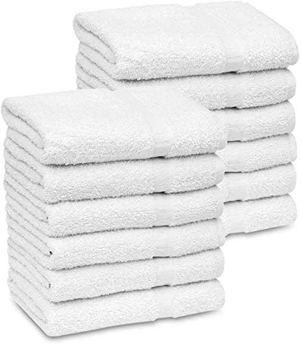 12 Pack (22x44 Inches) GOLD TEXTILES Bulk Bath Towels White Economy Light Weight Easycare