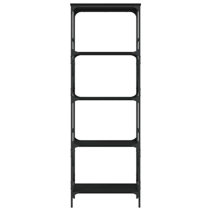 HETFTJN 5-Tier Black Engineered Wood and Metal Bookcase - 23.2"x13.8"x67.3" Storage Shelving Unit for Living Room, Office, and Bedroom with Adjustable Feet and Industrial Metal Frame
