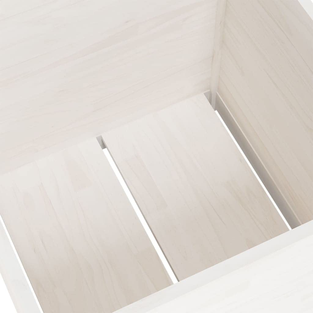 Foknhdi 2 Pack 23.6 in White Square Solid Pine Wood Large Planter Box, Raised Garden Bed Outdoor with Drainage Holes, Minimalist Patio Herb Flower Pot for Balcony, Yard and Garden