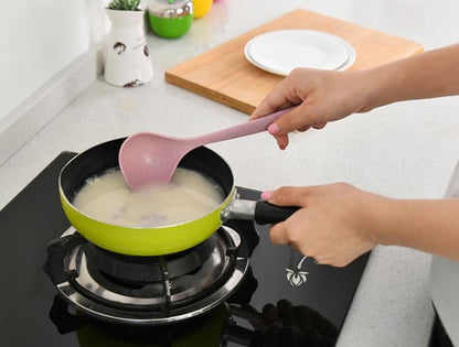 Eco-friendly Wheat Straw Cooking Spoons, Wheat Straw Soup Spoon for Cooking Utensils (Pink)