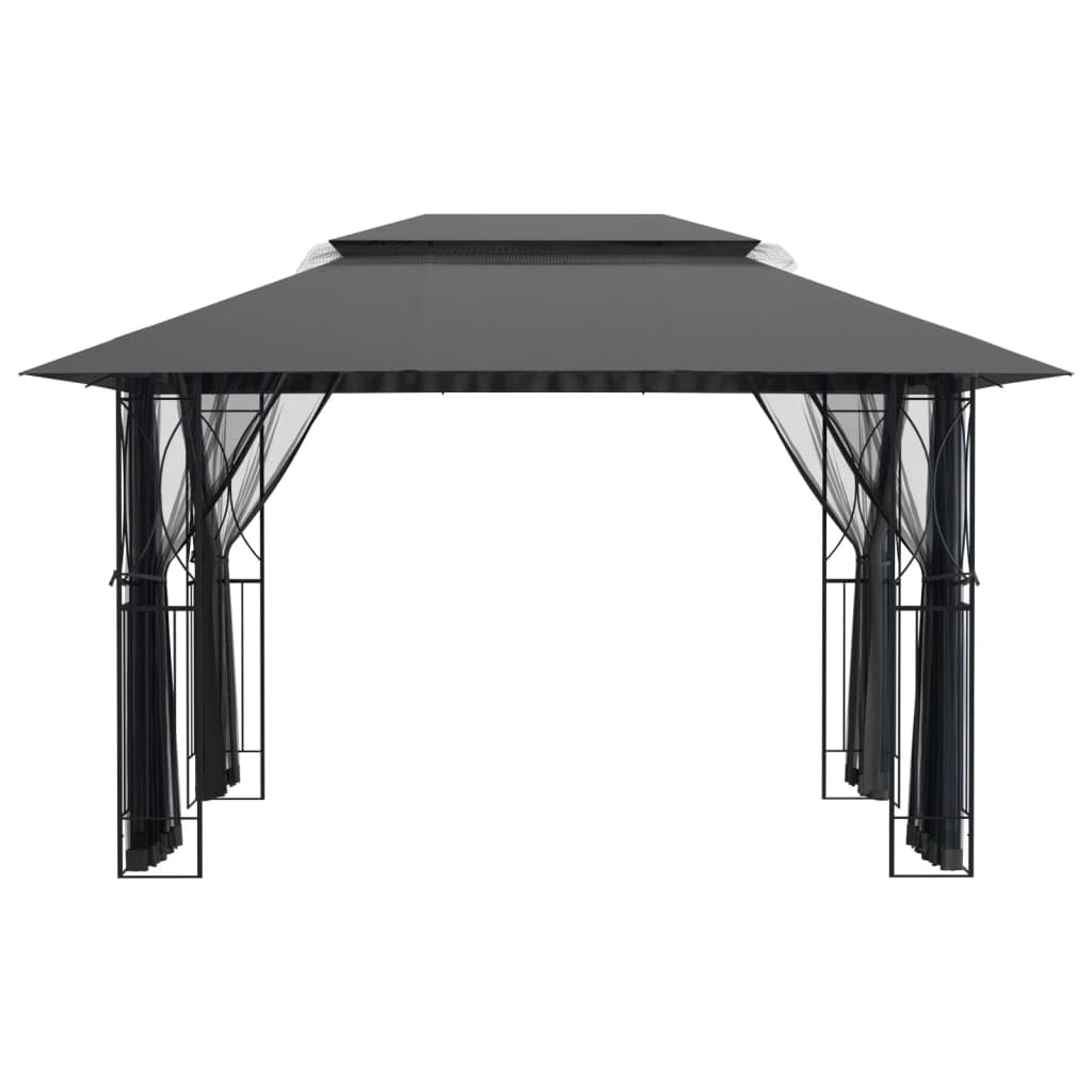 Gazebo with Sidewalls Anthracite, 157.5"x118.1"x106.3" Steel Frame, Double-Tiered Roof, Mesh Screens for Outdoor Patio, Garden, Party Outdoor Structures