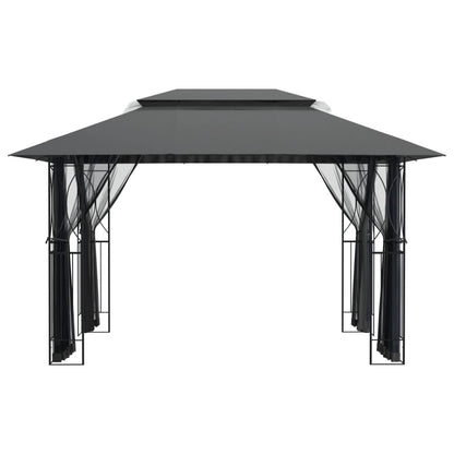 Gazebo with Sidewalls Anthracite, 157.5"x118.1"x106.3" Steel Frame, Double-Tiered Roof, Mesh Screens for Outdoor Patio, Garden, Party Outdoor Structures