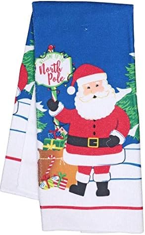 Christmas Kitchen Towel Set - 5 Piece with 2 Towels, 2 Pot Holders & 1 Oven Mitt (Santa Claus)