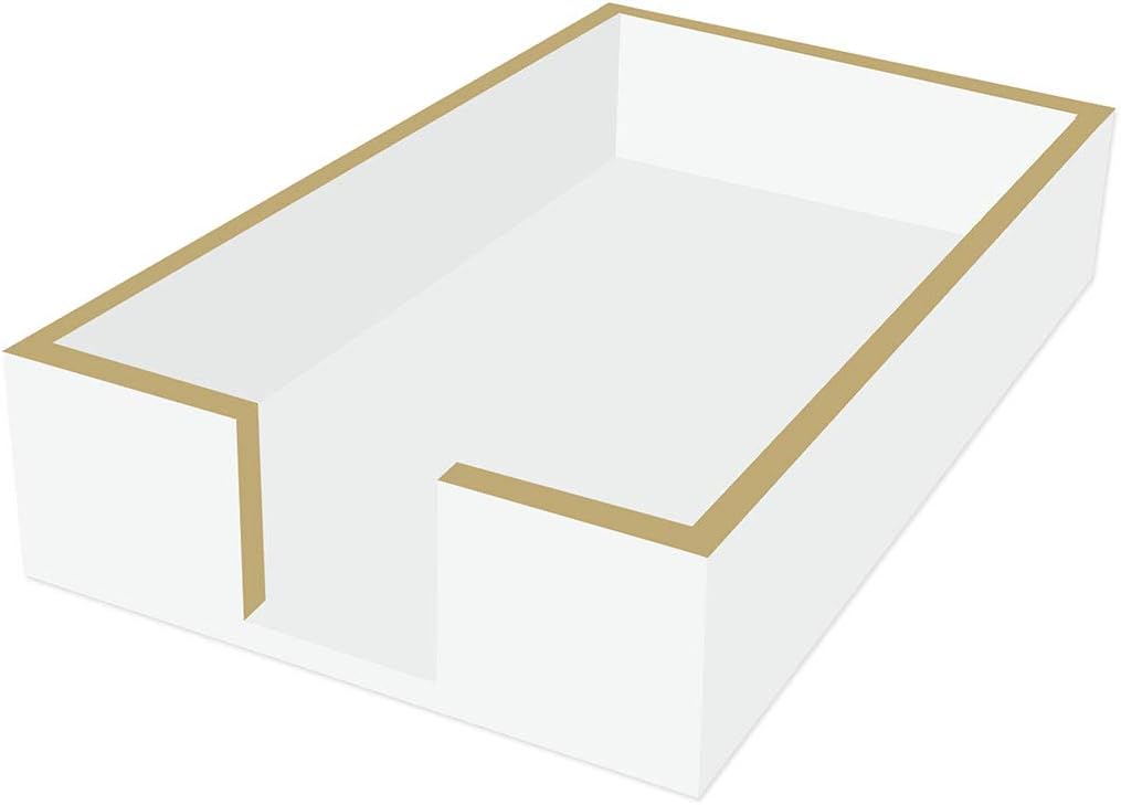 Caddie-Set 1, Paperproducts Design Lacquer Wood Guest Towel Paper Napkin White with Gold Trim Design