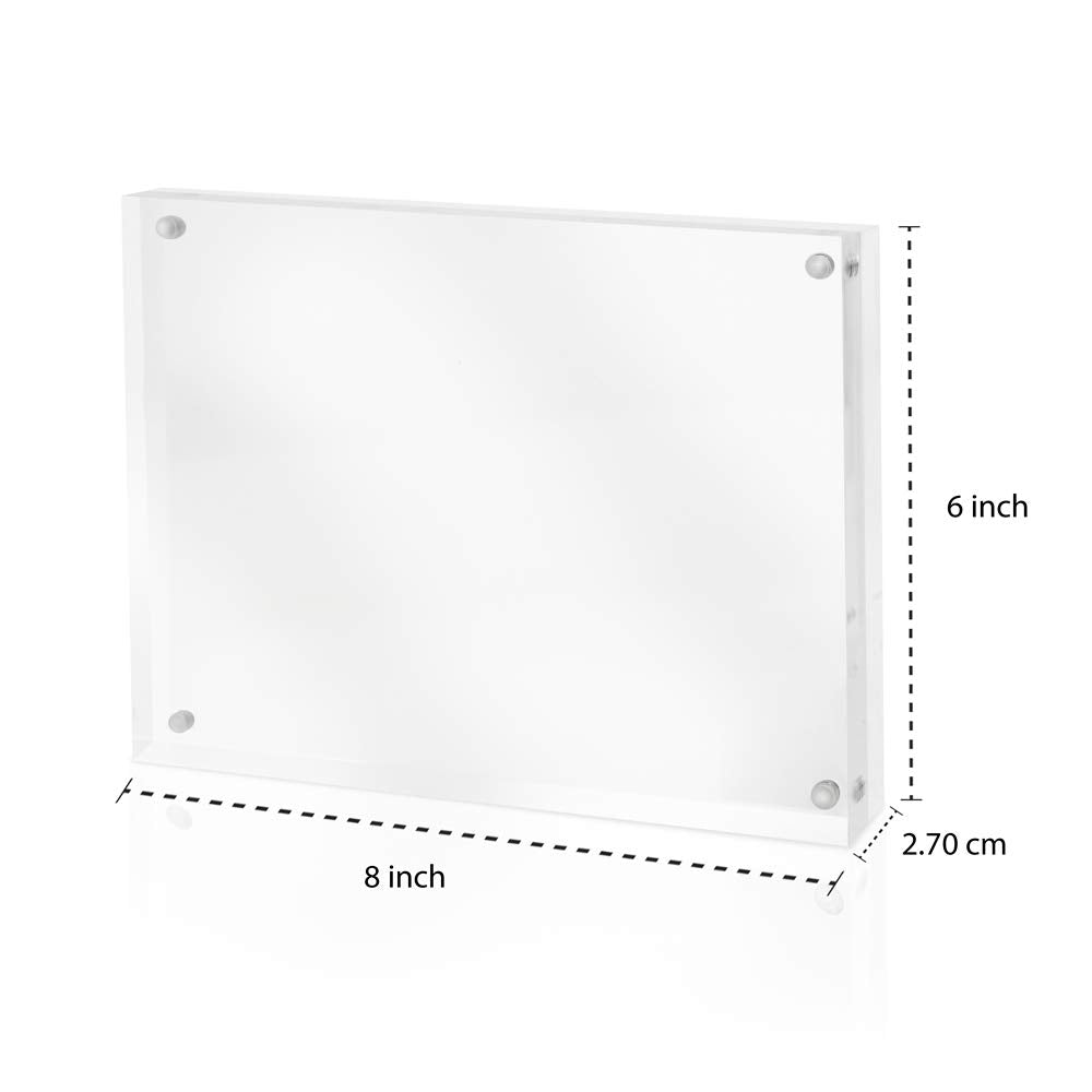 Isaac Jacobs 6” x 8” Super Thick [28MM Thickness] Clear Acrylic Magnetic Block Picture Frame, Double-Sided, Frameless, Freestanding, Floating Photos, for Desktop & Tabletop Display (6x8)
