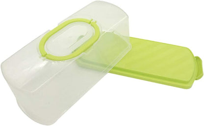 FEOOWV Portable Plastic Rectangular Loaf Bread Box with Transparent Lid for Storing and Carrying Loaf Cakes (Green)