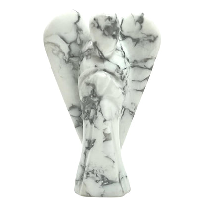 ANAYA AGATE Howlite Angel Statue 2" Certified Gemstone Guardian Angel Natural Crystal Hand-Carved Angel Charms for Calmness, Awareness, Peace, Self-Control & Positive Energy Crystal Figurines Decor