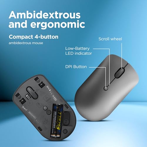 Lenovo 540 Wireless Computer Mouse for PC, Laptop, Computer with Windows or Chrome OS - 2.4 GHz USB-C Wireless Pairing Receiver - Compact Size - 18-Months Battery Life - Ambidextrous -Abyss Blue