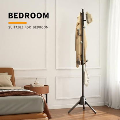 Heavy Duty Anti-Tip Coat Rack with 8LB Stable Weighted Base, [80LB Load Tested] Metal Standing Tree with 8 Hooks, 3-Height Adjustable Space Saving Clothes Organizer for Entryway, Bedroom, Office