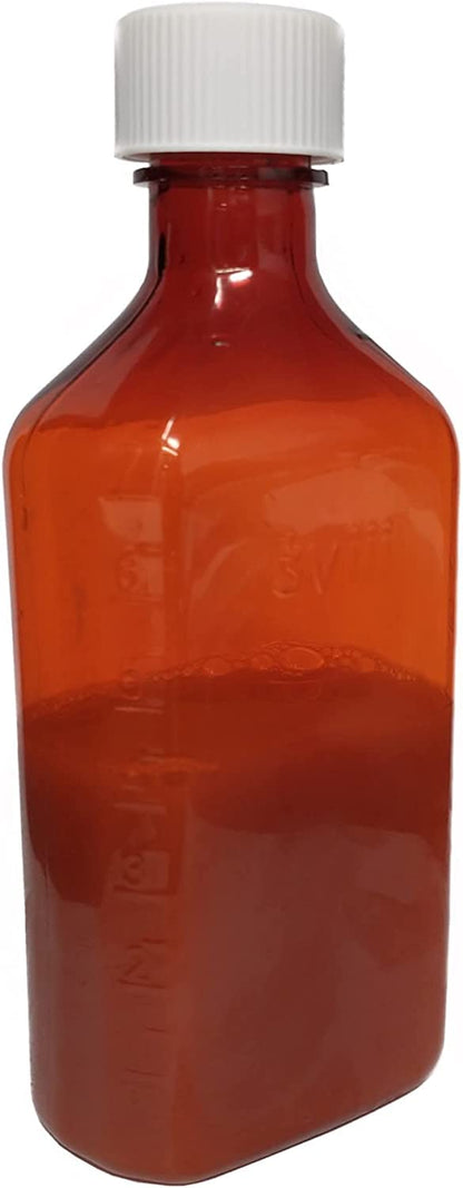 Vakly Amber Prescription Bottles 8 oz (5 Pack) – Plastic Liquid Medicine Bottles with Child-Resistant Caps, Oval Pharmacy Dispensing Container