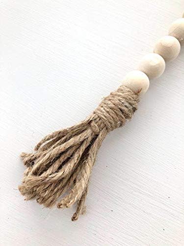 PINSUKO Natural Wood Bead Garland Set with Tassels, Farmhouse Beads, 57 Inches