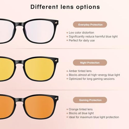 WINTOO Blue Light Glasses for Woman Men | 99% Blue Light Blocking Glasses | Computer Glassess | Night Driving | Gaming | TV Phone Screen Reader Square Frame | Anti Eyestrain & UV Glare Protection