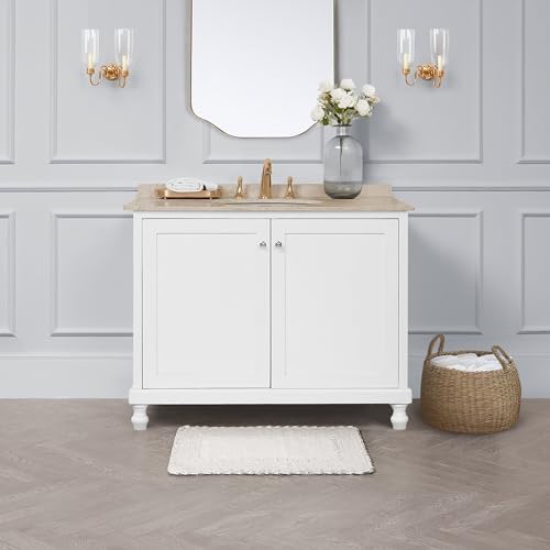 Laura Ashley Ruffle Cotton Bath Rug, 17" x 24", White