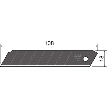 KAI 18mm Snap-off Utility Knife Blades, 20-Pack, VL-20, High Carbon Steel, For Wallpaper, Crafts, Drywall, and More, MADE IN JAPAN