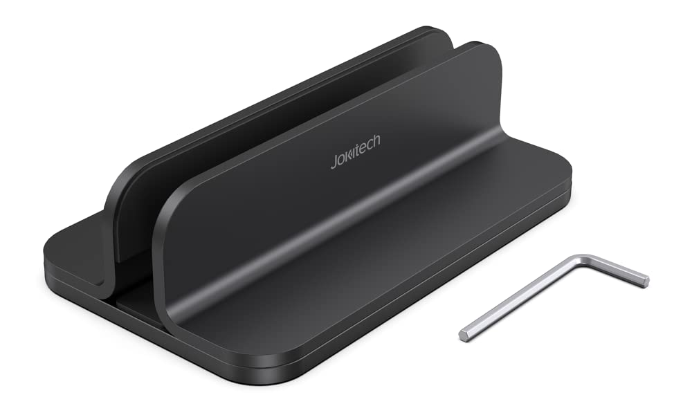 JOKItech Aluminum Laptop Vertical Stand Organizer, Sturdy Laptop Computer Holder Desktop Stand Compatible with New Retina Apple MacBook Pro/Air, Mac mini and iPad Pro - Black