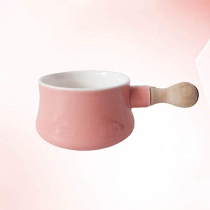 Cabilock Enamel Mini Saucepan with Wooden Handle | Non-Stick Ceramic Butter Warmer Frying Pan 380ML