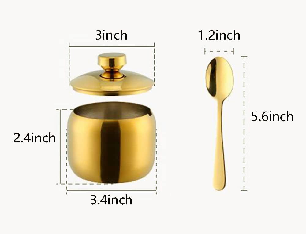 123Arts Stainless Steel Sugar Bowl with Lid and Spoon, Sugar Container for Coffee, Salt, Spices