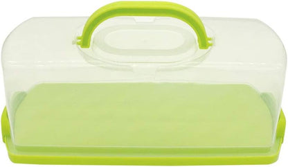 FEOOWV Portable Plastic Rectangular Loaf Bread Box with Transparent Lid for Storing and Carrying Loaf Cakes (Green)
