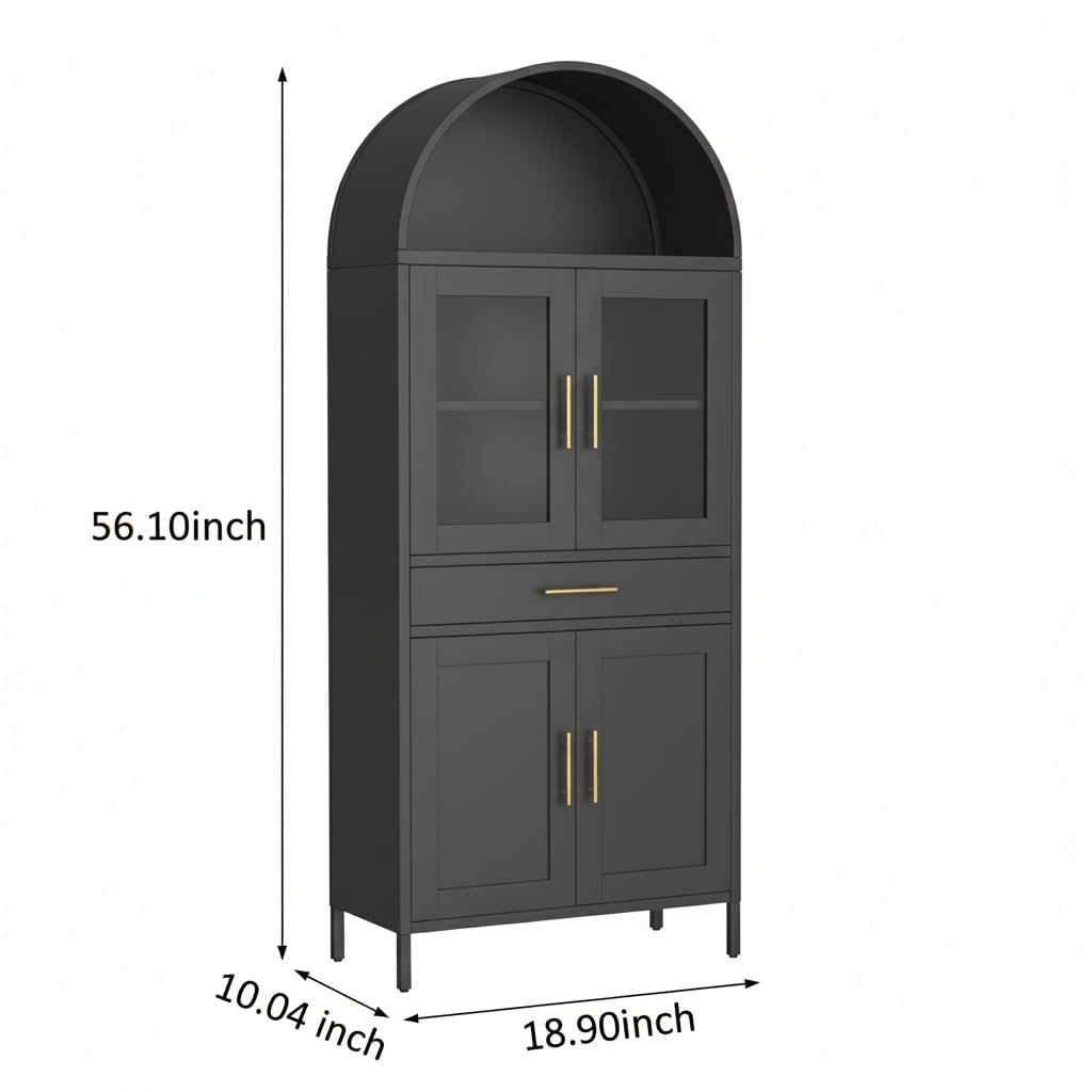 Festisoul 73 Inch Tall Metal Arched Bookshelf, 5 Tier Black Display Cabinet with Adjustable Shelves, Modern Arch Bookcase for Living Room Office, Easy Assembly