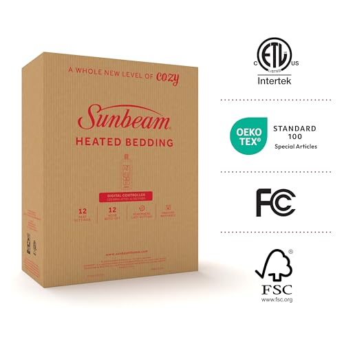 Sunbeam Royal Ultra Fleece Heated Electric Blanket King Size, 90" x 100", 12 Heat Settings, 12-Hour Auto Shut-Off, Machine Washable, Pebble Beige