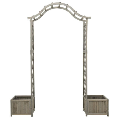 Large Wooden Garden Arch Grey Solid Firwood Pergola with Integrated Planters for Natural Wood Garden Structure