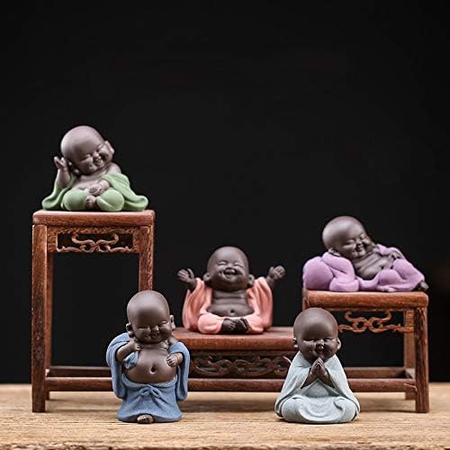 Kingzhuo 4'' Cute Tiny Buddha Statue Monk Figurine, Classic Ceramic Arts & Crafts Gift, Baby Crafts Ornaments (6 x 10