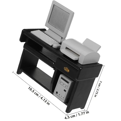 Garneck 1 Set Mini Office Desk Decor with Computer Model Miniature Office Furniture Dollhouse Accessories for Kids' Tiny House Craft