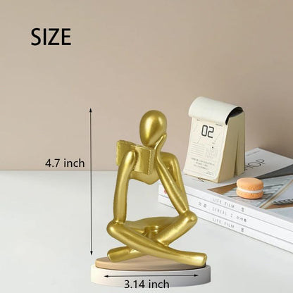 1 Pack Right Facing Gold Reading Women Statue, Thinker Sculptures Resin Abstract Art Figurine, Modern Aesthetic Gold