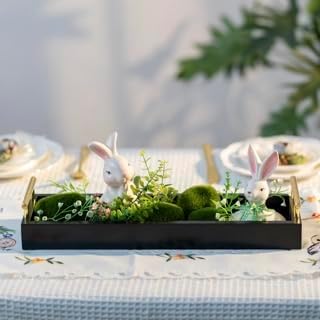 Hanobe Rectangle Long Narrow Tray: Decorative Trays Rectangular Candle Holder Trays for Home Decor White Centerpiece