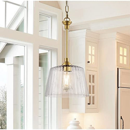 Westinghouse 6130200 Aggie Transitional One Light Indoor Pendant, Brushed Brass Finish, Clear Ribbed Glass