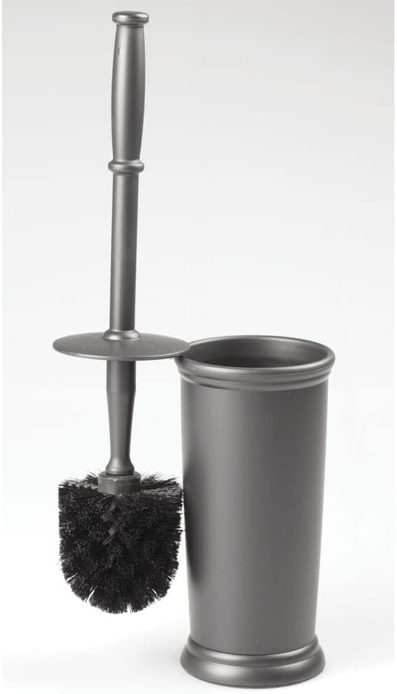 mDesign Toilet Bowl Brush and Holder - Covered Bathroom Scrubber in Modern Holder - Space Saving Deep Cleaning Brush -