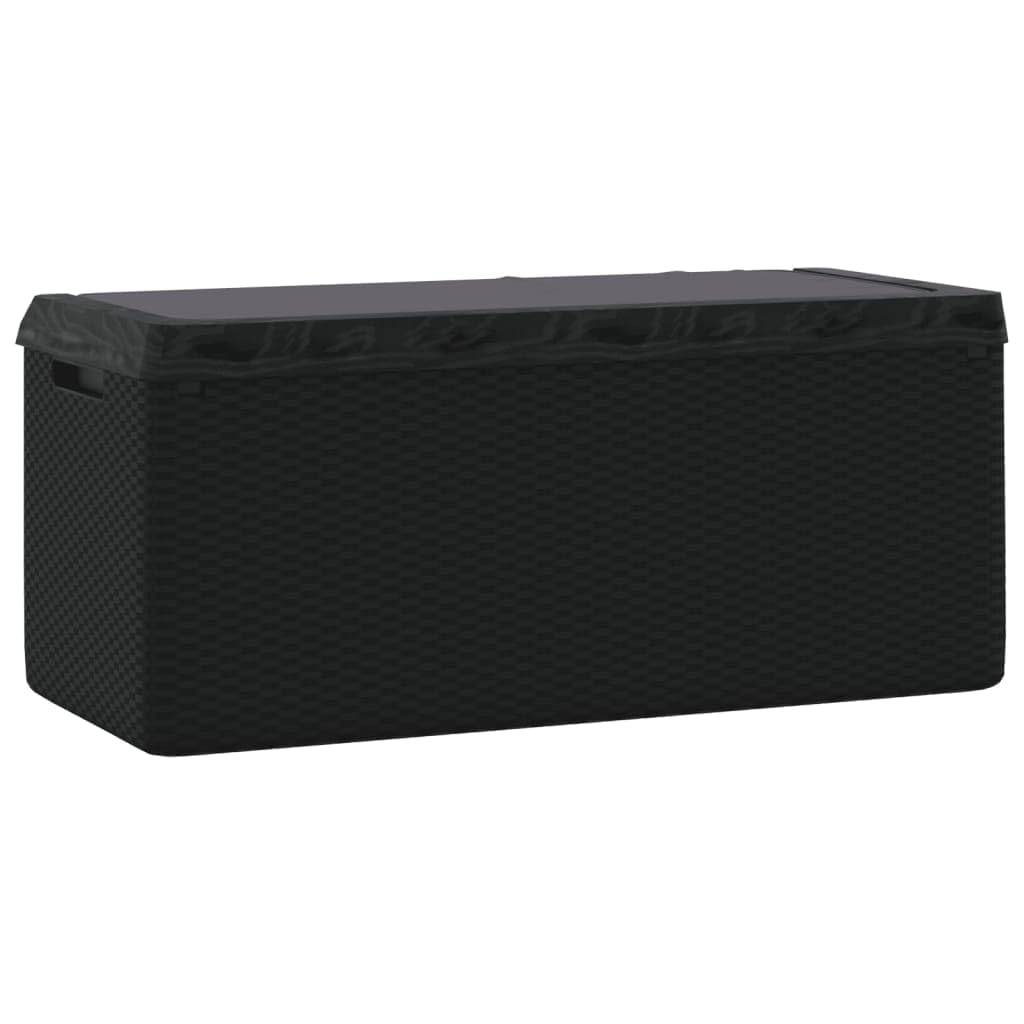 92.5 Gal Patio Storage Box with Seat Cushion, Rattan Look PP Outdoor Storage Chest for Cushions Pillows Blankets, Gas-Lift Design, Lockable, Anthracite