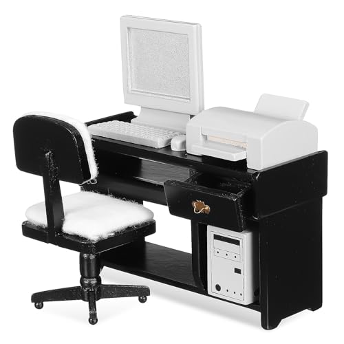 Garneck 1 Set Mini Office Desk Decor with Computer Model Miniature Office Furniture Dollhouse Accessories for Kids' Tiny House Craft
