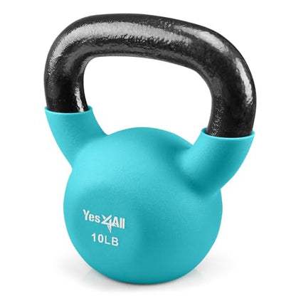 Yes4All Kettlebell, 5-65 LB Neoprene Coated Cast Iron Kettlebells, Wide Grip Handle & Flat Bottom for Swings, Squats, Deadlifts, Push Ups & Full Body Training at Home Gym - Single & Set