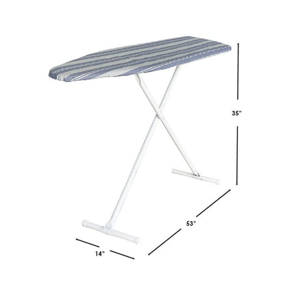 Ironing Board Full Size; Made in USA by Seymour Home Products (Blue Stripe) Bundle Includes Cover, Pad, and Silicone Iron Rest | Iron Board w/Steel T-Legs Adjustable from Tabletop up to 35" High