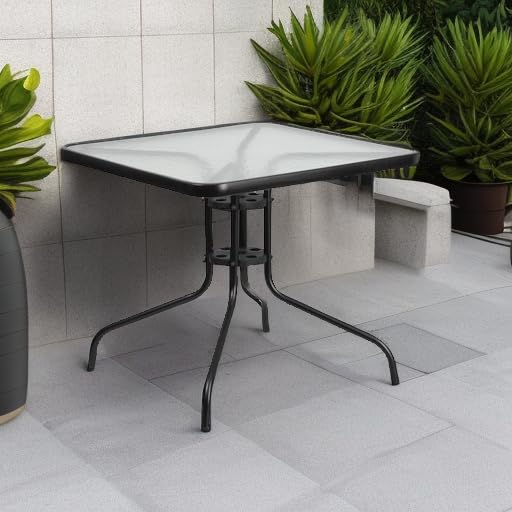 Flash Furniture Barker 31.5" Square Indoor/Outdoor Tempered Glass Metal Frame Side Table