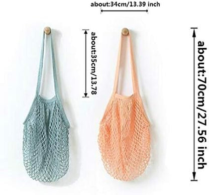 4 Pack Portable Reusable Grocery Bags - Washable Cotton Mesh String, Organic Shopping Handbag, Long Handle Net Tote