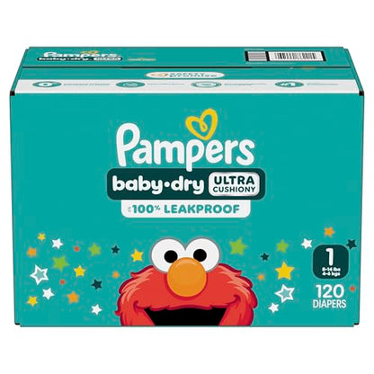 Pampers Diapers - Baby Dry - Size 1, 120 Count, Absorbent Disposable Infant Diaper (Packaging May Vary)