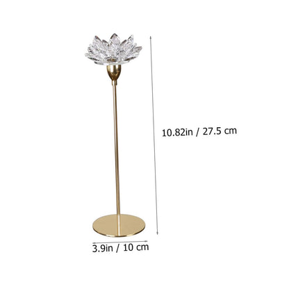 VOSAREA Crystal Lotus Candleholder Metal Candlestick Ornament Small Gold Decorative Candle Stick Holder for Wedding Table Centerpiece Home Décor
