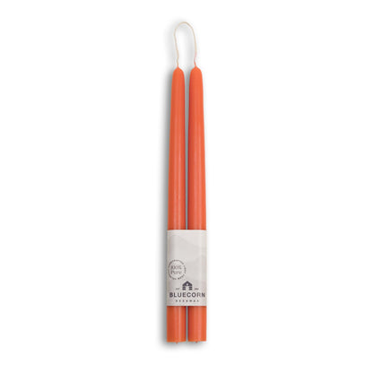 Bluecorn Beeswax Taper Candles, 100% Pure Natural Bees Wax, Pair of 12 Inch Orange Tapered Candlesticks, Clean Burning & Dripless, Fragrance Free, Long Lasting, Home Decor, American Made, 1 Count