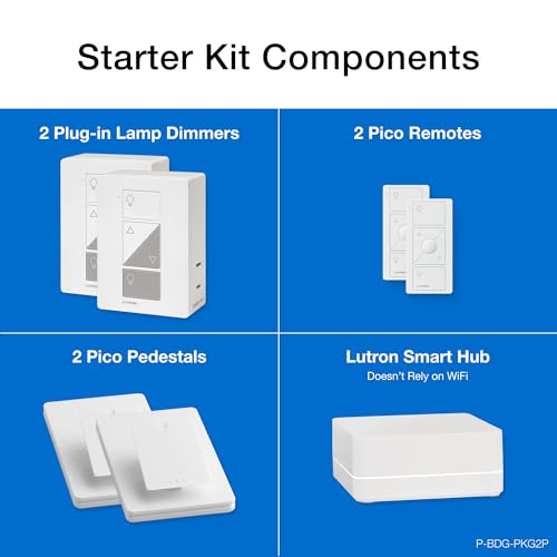 Lutron Caseta Smart Start Kit for Lamps, Plug-in Lamp Dimmer with Smart Bridge and Pico Remote, Compatible with Alexa, Apple HomeKit, and The Google Assistant | P-BDG-PKG1P | White
