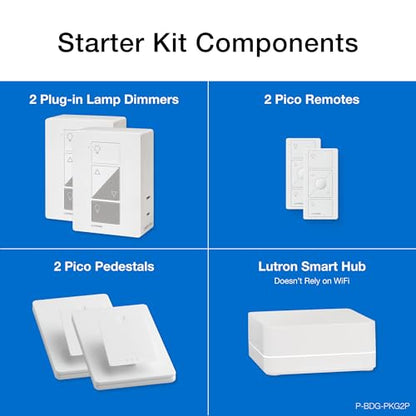 Lutron Caseta Smart Start Kit for Lamps, Plug-in Lamp Dimmer with Smart Bridge and Pico Remote, Compatible with Alexa, Apple HomeKit, and The Google Assistant | P-BDG-PKG1P | White