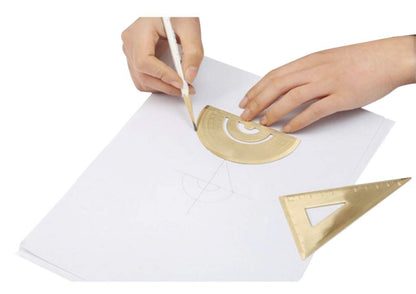 3 Packs Brass Triangle Ruler Protractor Set, Geometry Scale Ruler, Math Semicircle Protractor, Triangular Square Ruler, Drafting Tool Kit for Students Architects Engineers