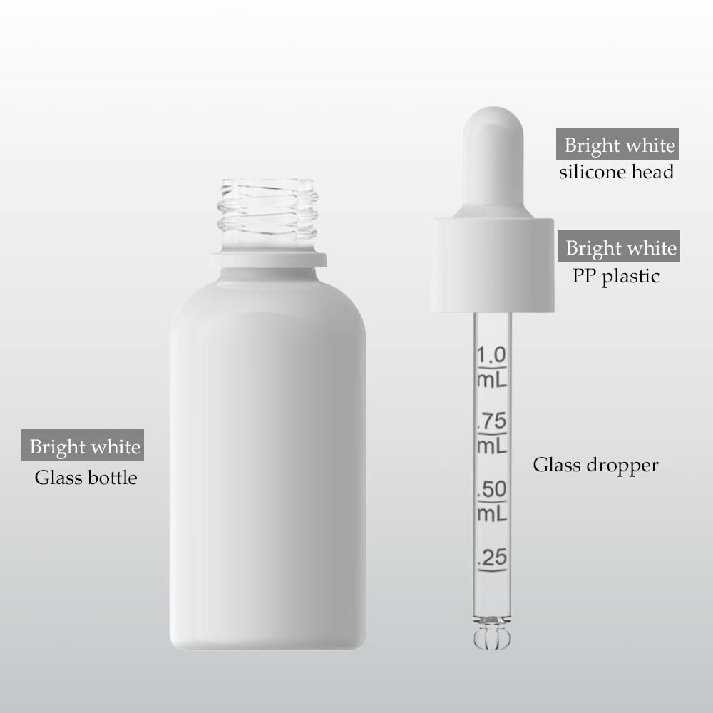 seafulee 1oz White Coated Eye Glass Dropper Bottles (30ML) with White Cap and Pipettes, UV Safe Bottles for Essential Oils and Aromatherapy (Pack of 30)