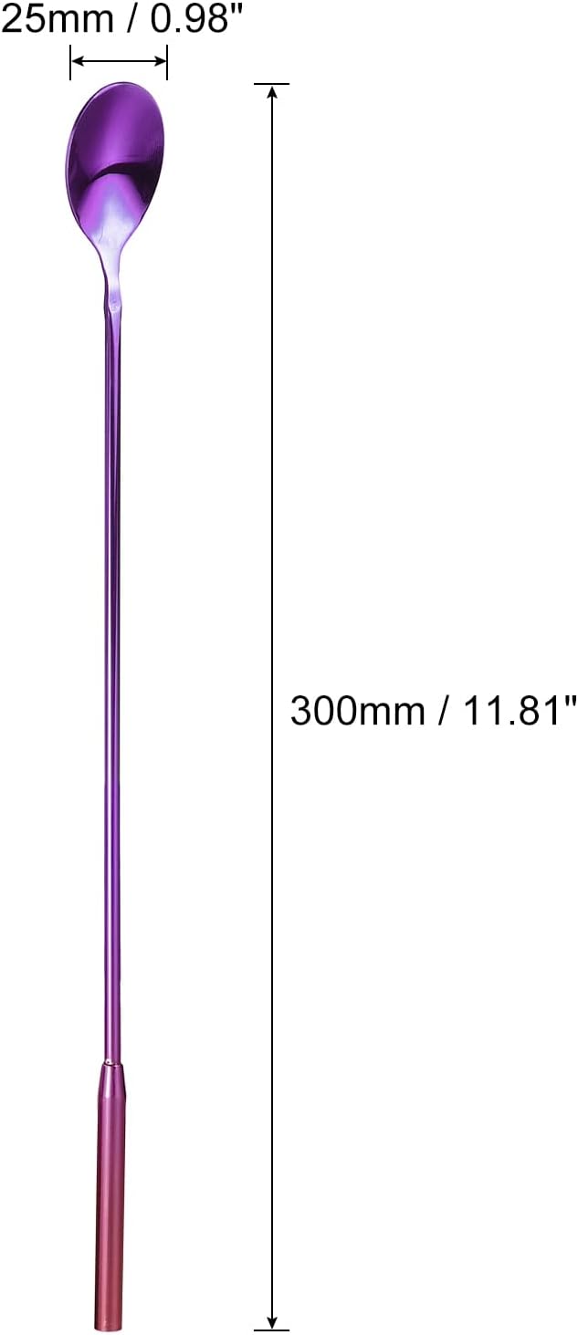 uxcell Long Handle Stainless Steel Mixing Spoon, Purple Bartender Cocktail Stirring Spoon, 300mm/11.81" Bar Spoon