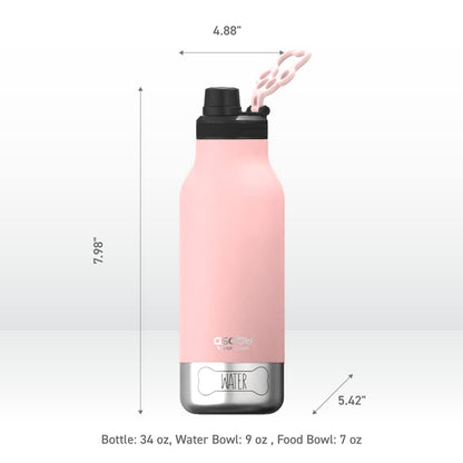 Asobu Dog Barky Bottle – Insulated Stainless Steel Water Bottle with 2 Removable Dog Bowls for Food, Treats & Water – Pet-Friendly Travel Bottle for Hiking, Road Trips & Outdoor Adventures